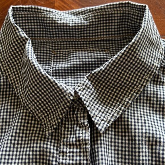 Navy Blue & White Gingham Check Blouse Woman Size Medium Preppy Button Up - Picture 5 of 8